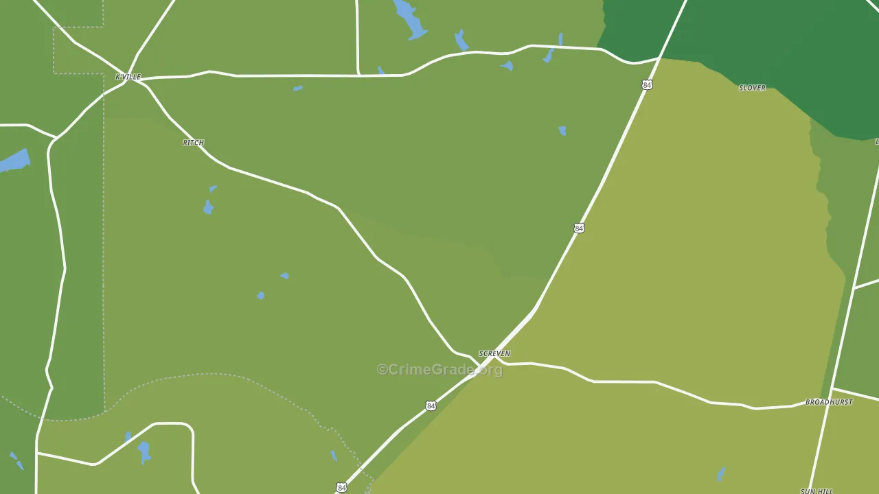 Screven, GA Map of Vehicle Theft Rates