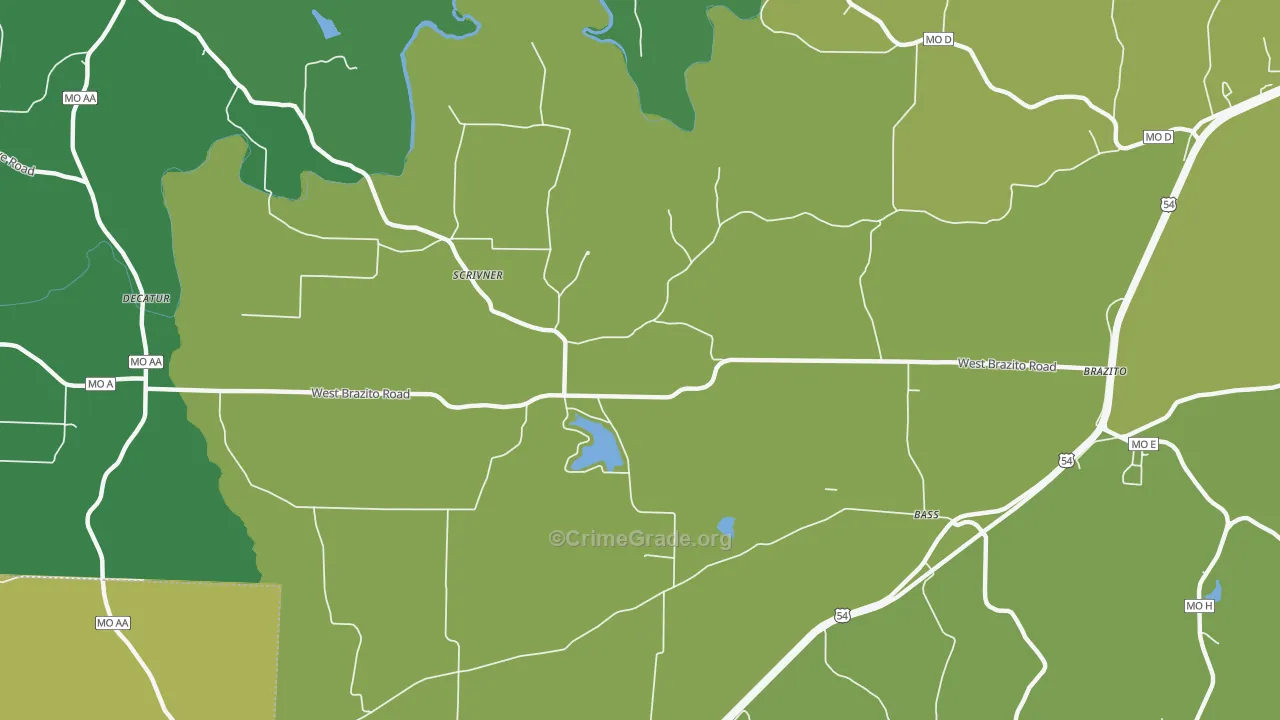Scrivner, MO Map of Vehicle Theft Rates
