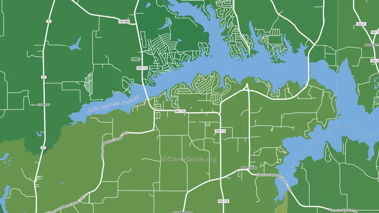 Scroggins, TX Map of Vehicle Theft Rates