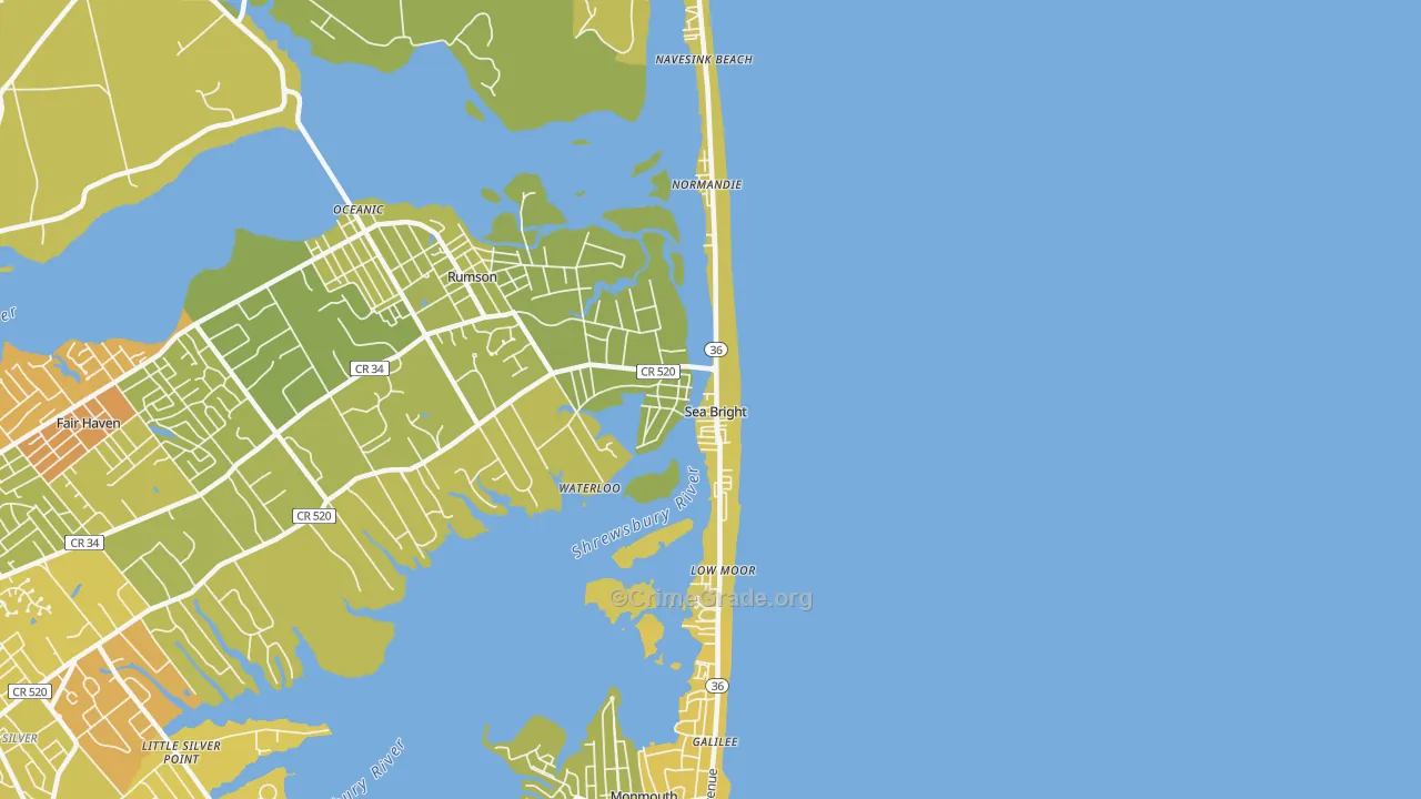 Sea Bright, NJ Map of Vehicle Theft Rates