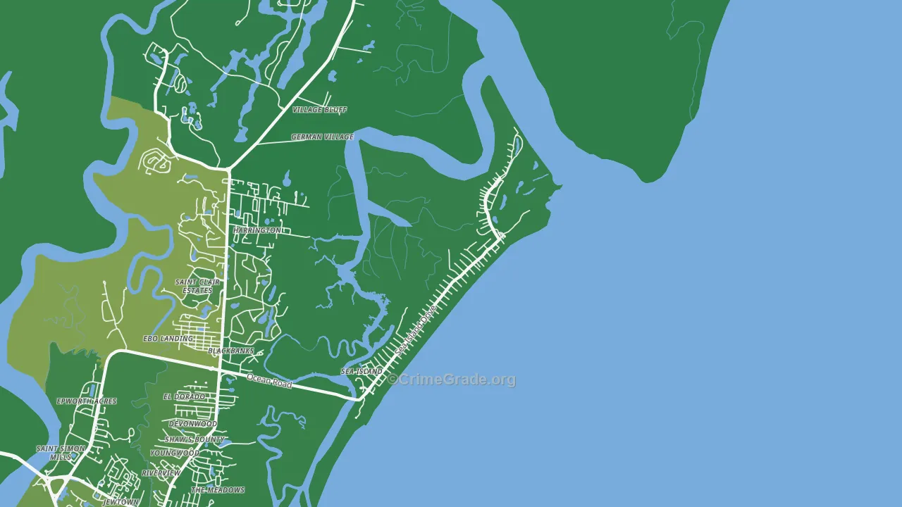 Sea Island, GA Map of Vehicle Theft Rates