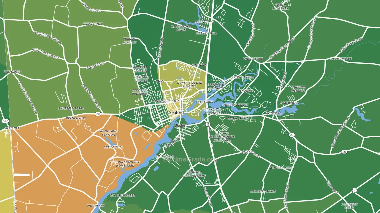 Seaford, DE Map of Vehicle Theft Rates