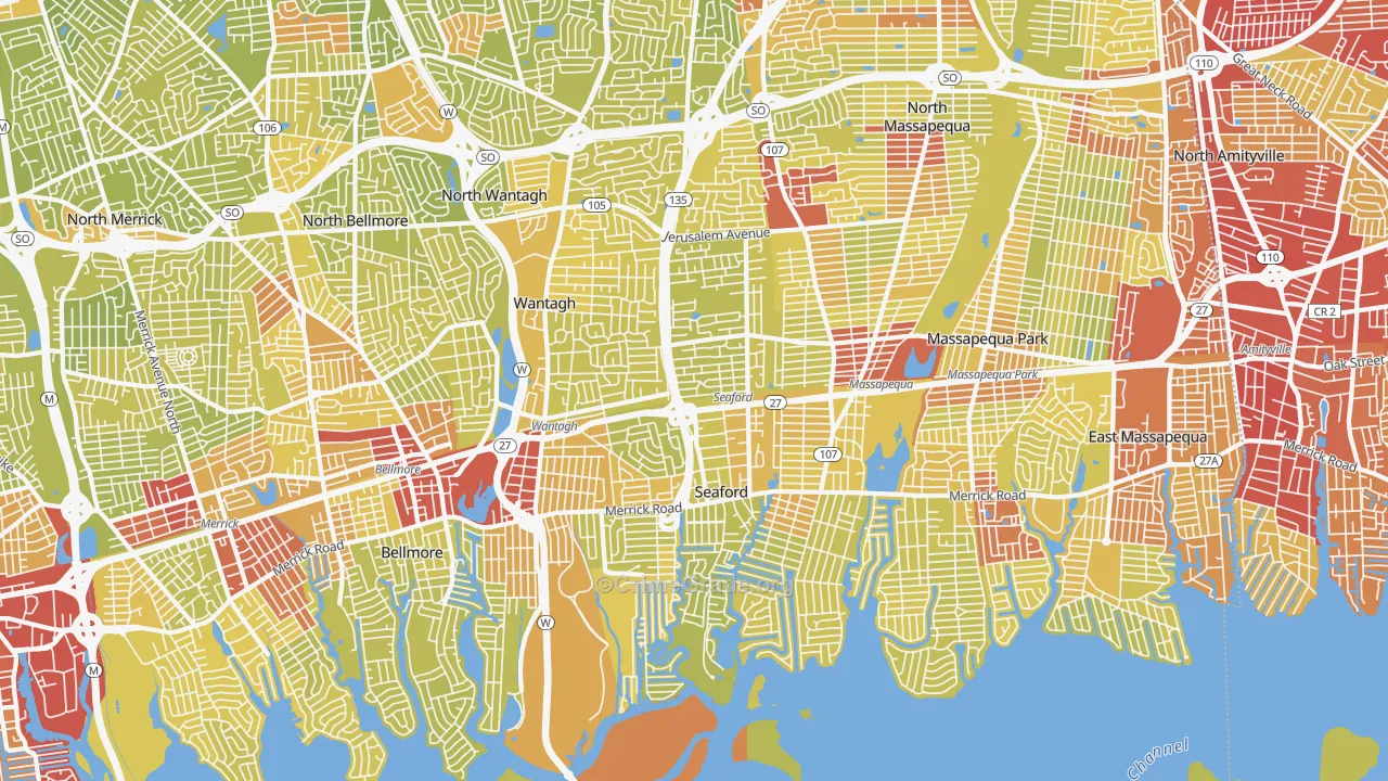 Seaford, NY Map of Vehicle Theft Rates