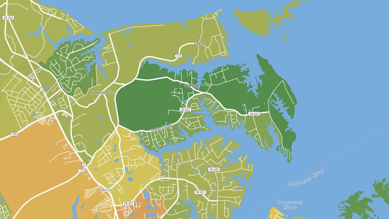 Seaford, VA Map of Vehicle Theft Rates