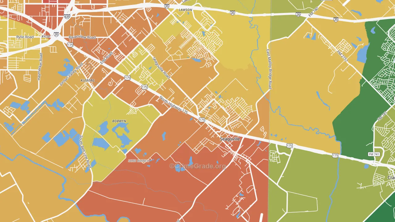 Seagoville, TX Map of Vehicle Theft Rates