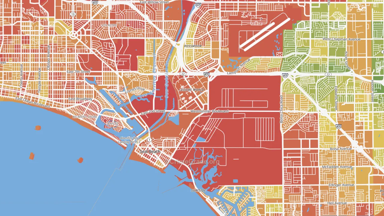 Seal Beach, CA Map of Vehicle Theft Rates