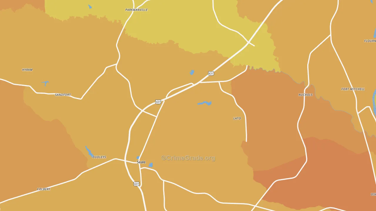 Seale, AL Map of Vehicle Theft Rates