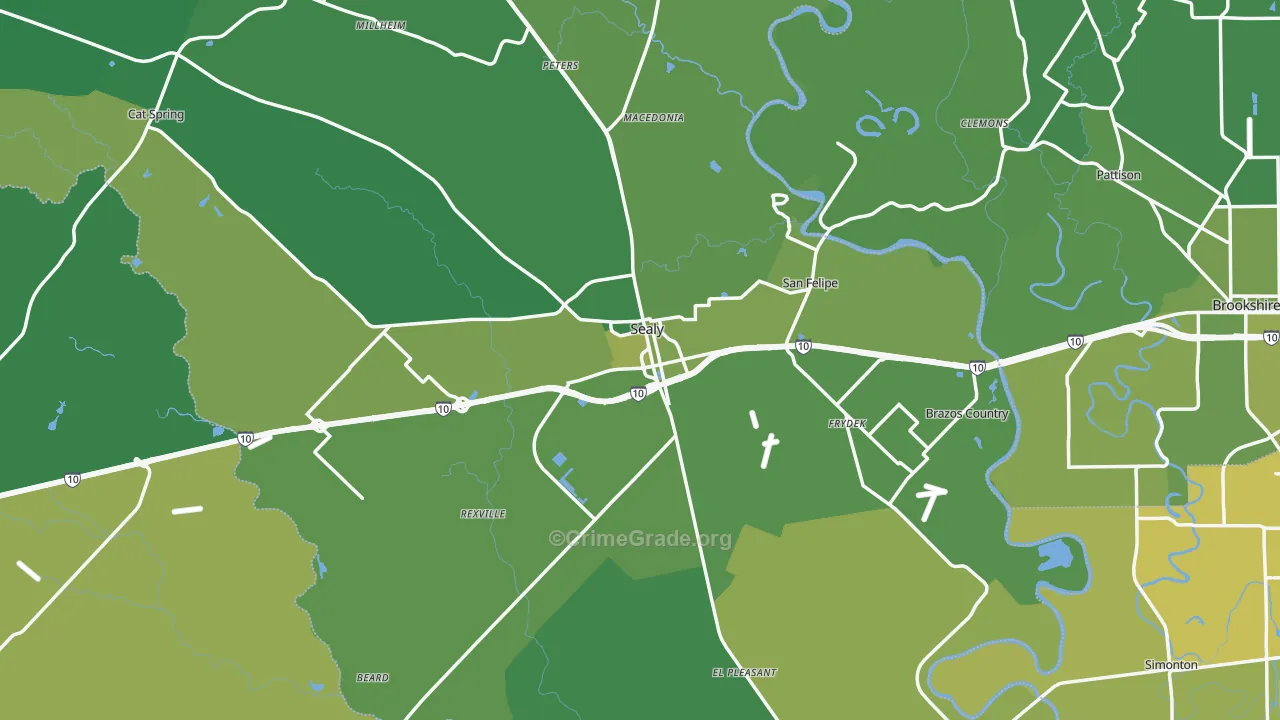 Sealy, TX Map of Vehicle Theft Rates
