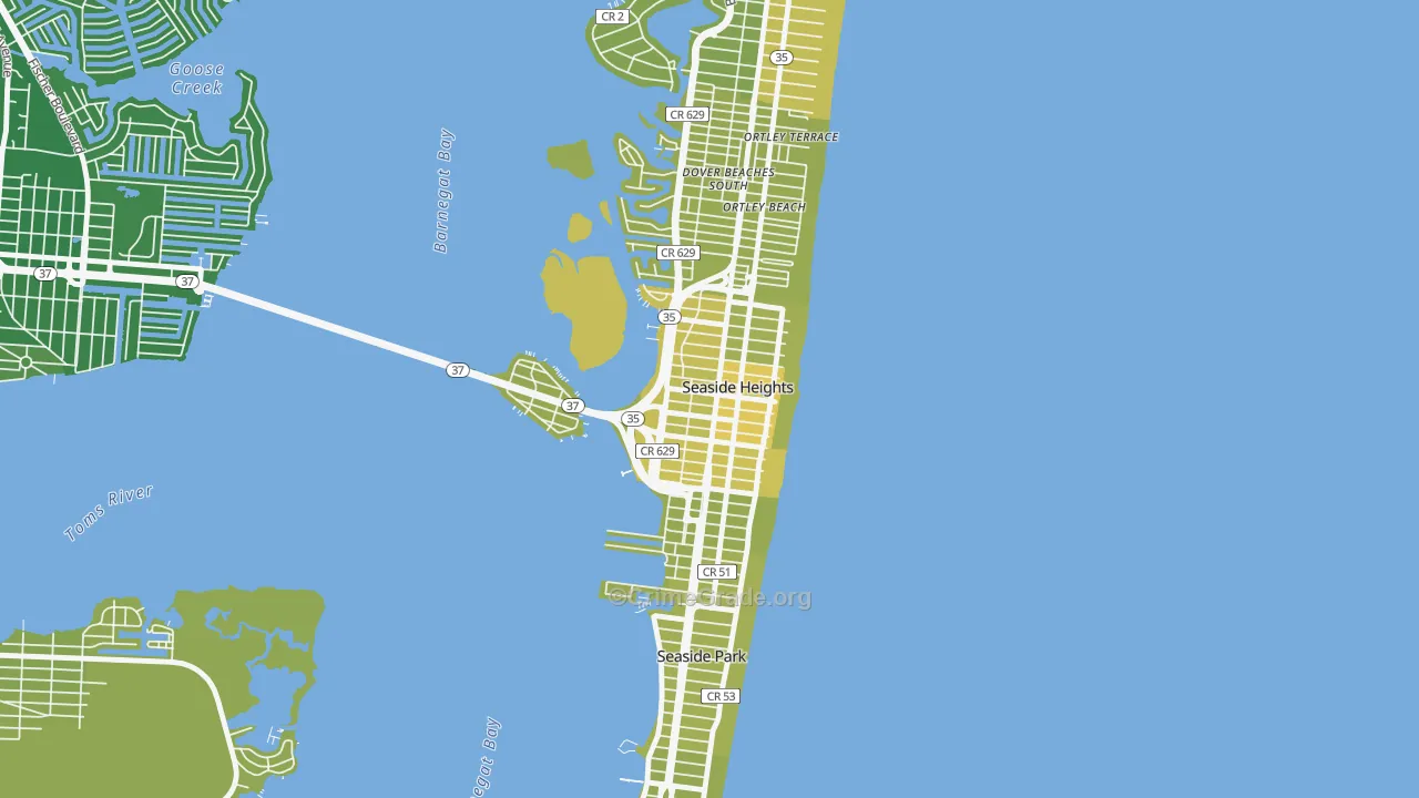 Seaside Heights, NJ Map of Vehicle Theft Rates