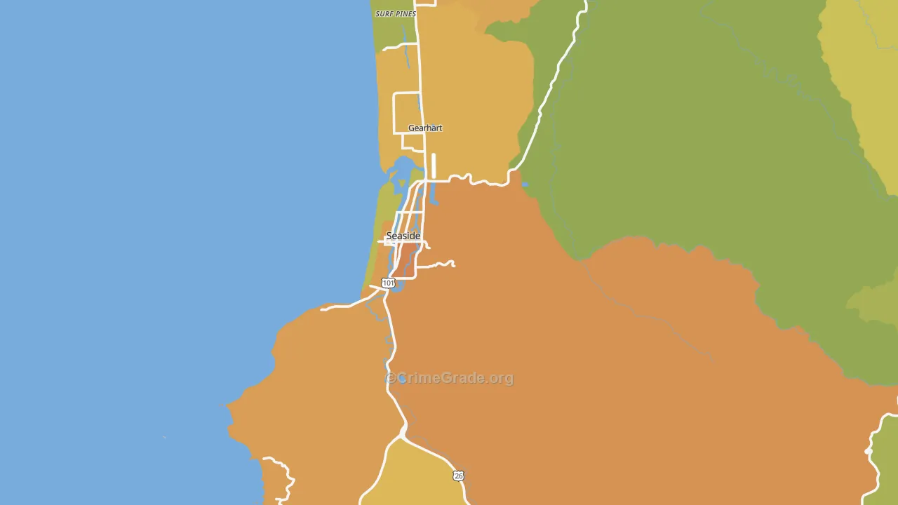 Seaside, OR Map of Vehicle Theft Rates