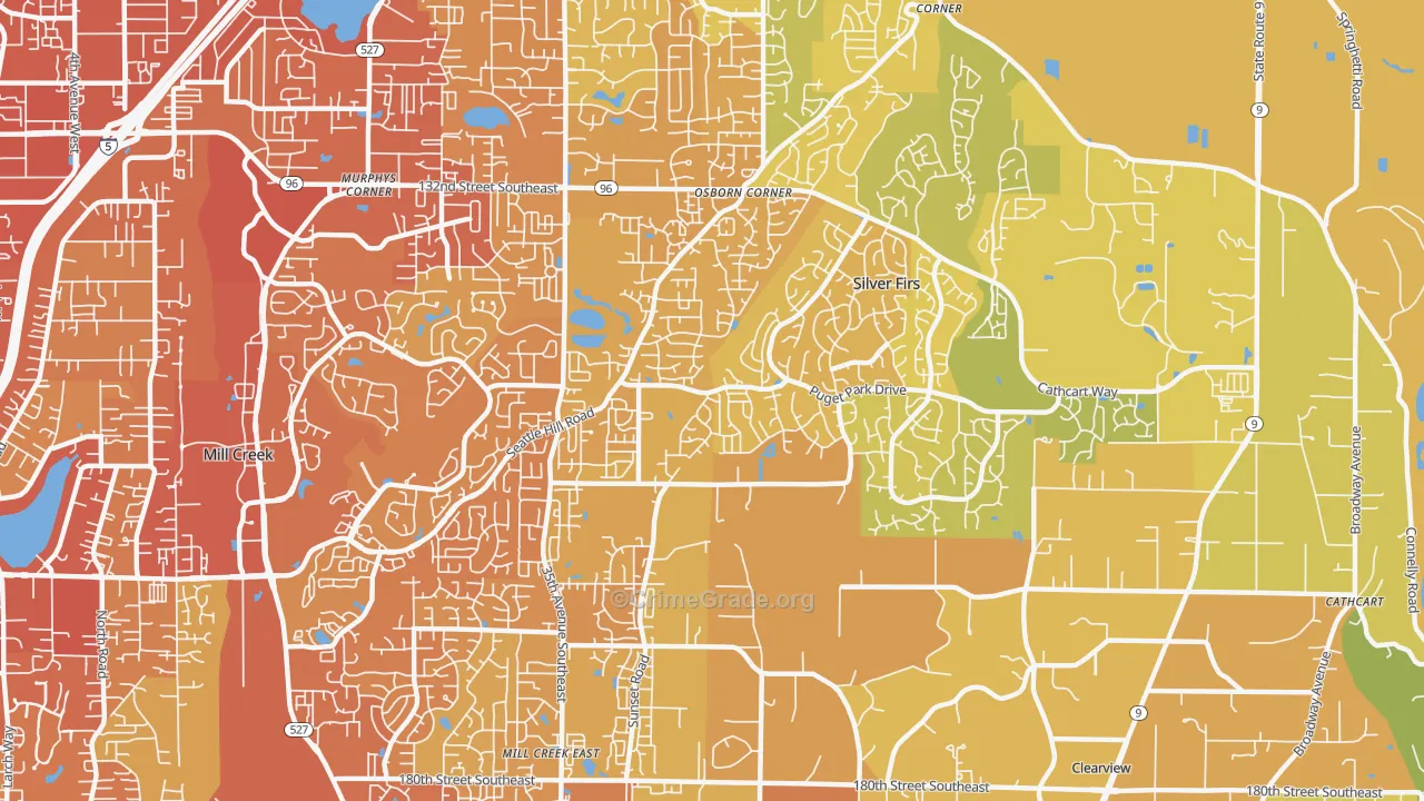 Seattle Hill-Silver Firs, Silver Firs, WA Map of Vehicle Theft Rates