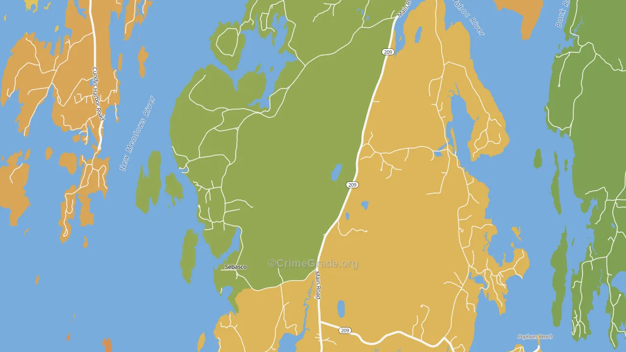 Sebasco Estates, ME Map of Vehicle Theft Rates