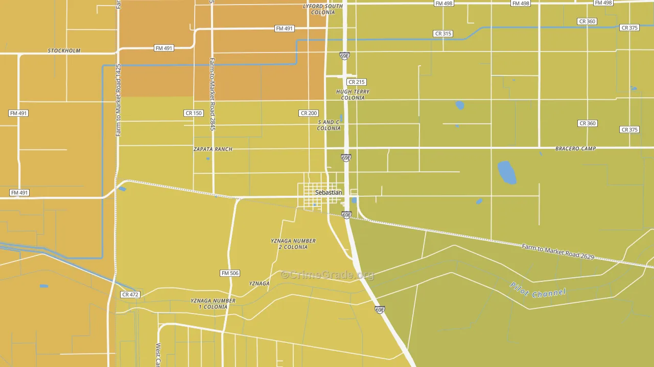 Sebastian, TX Map of Vehicle Theft Rates