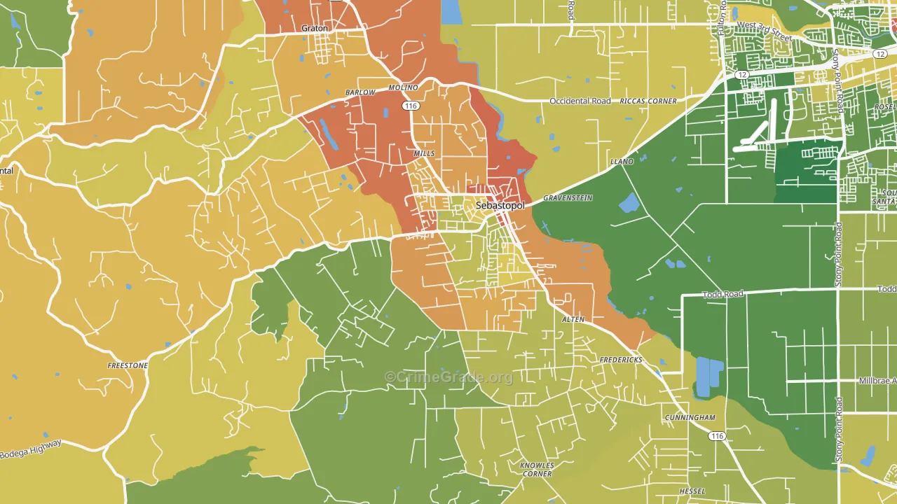 Sebastopol, CA Map of Vehicle Theft Rates