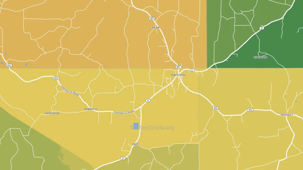 Sebastopol, MS Map of Vehicle Theft Rates