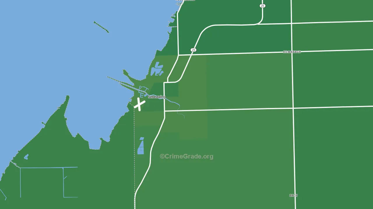 Sebewaing, MI Map of Vehicle Theft Rates