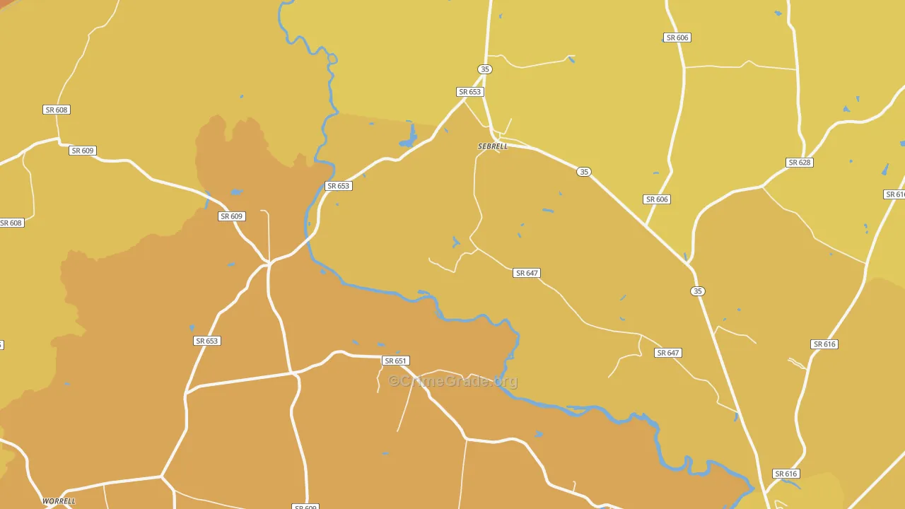 Sebrell, VA Map of Vehicle Theft Rates
