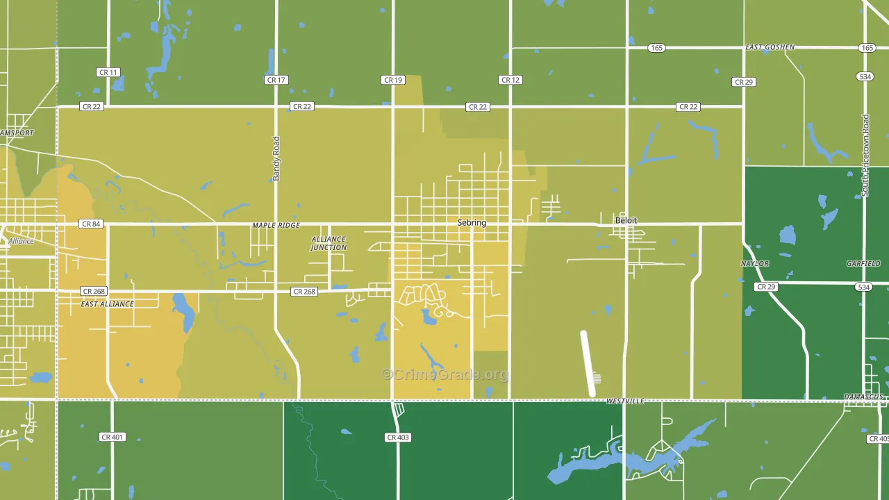 Sebring, OH Map of Vehicle Theft Rates