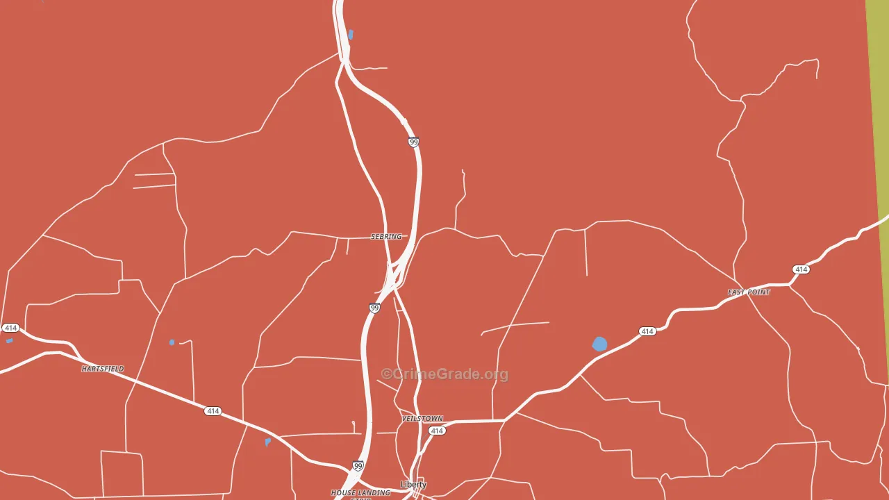 Sebring, PA Map of Vehicle Theft Rates
