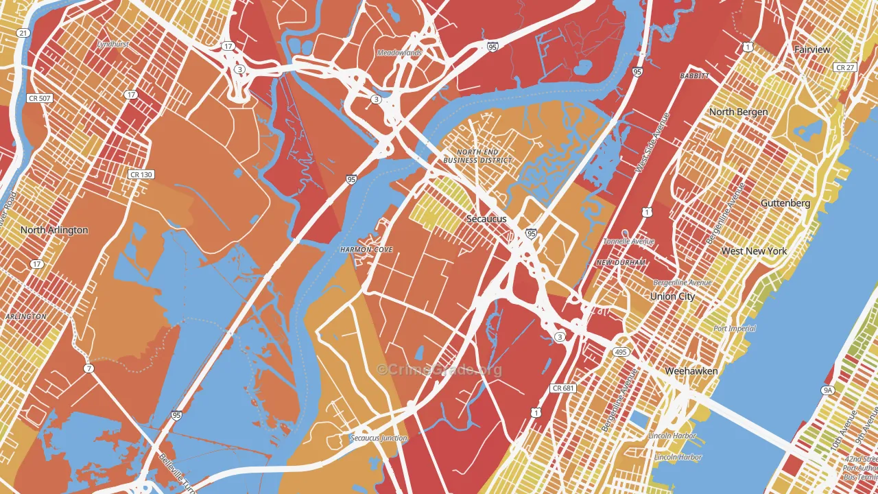 Secaucus, NJ Map of Vehicle Theft Rates