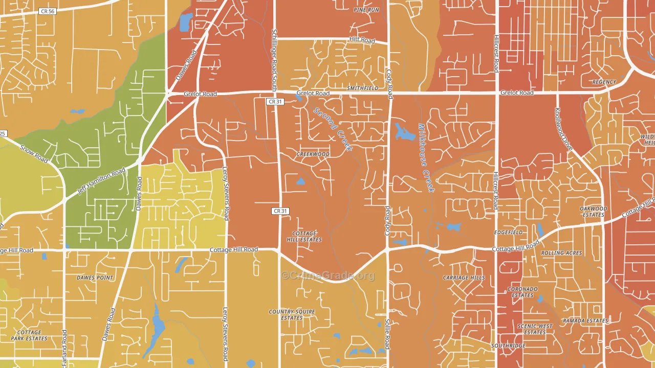 Second Creek, Mobile, AL Map of Vehicle Theft Rates