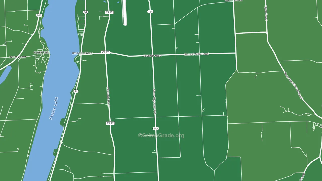 Second Milo, NY Map of Vehicle Theft Rates