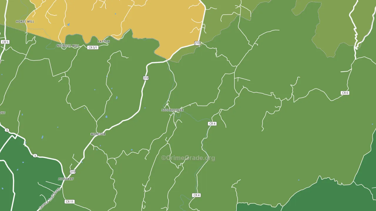 Secondcreek, WV Map of Vehicle Theft Rates