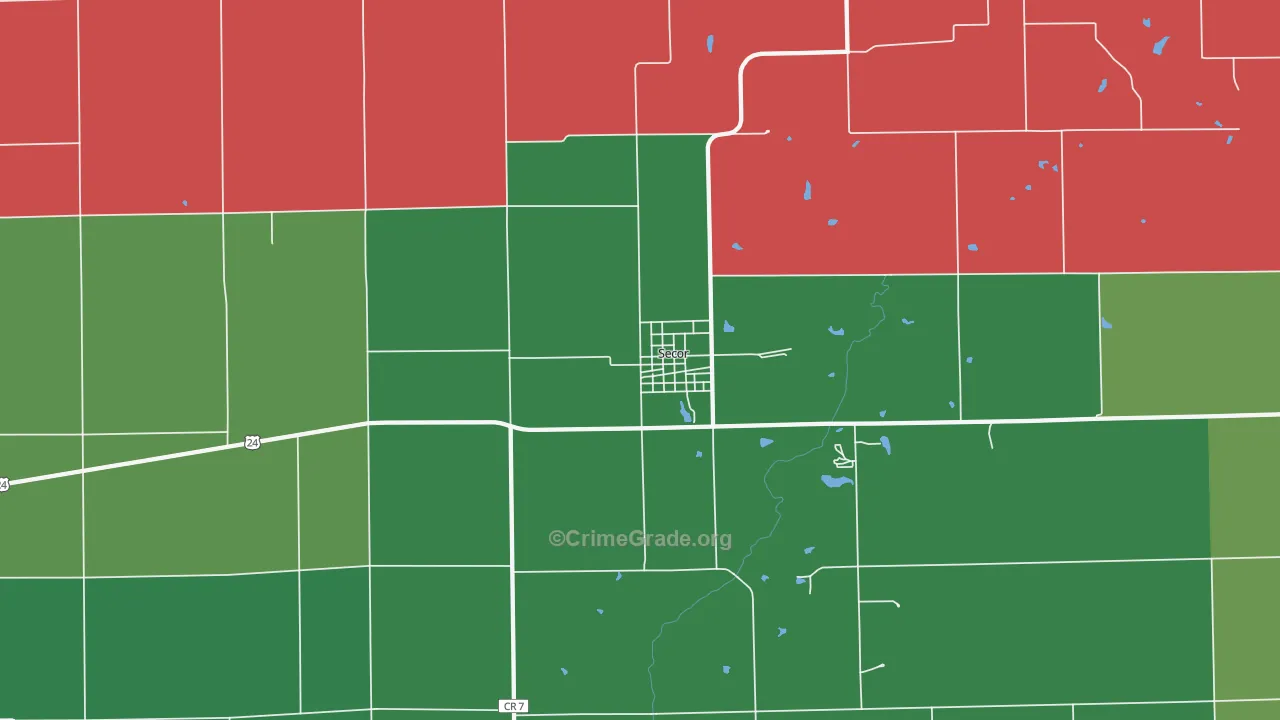 Secor, IL Map of Vehicle Theft Rates