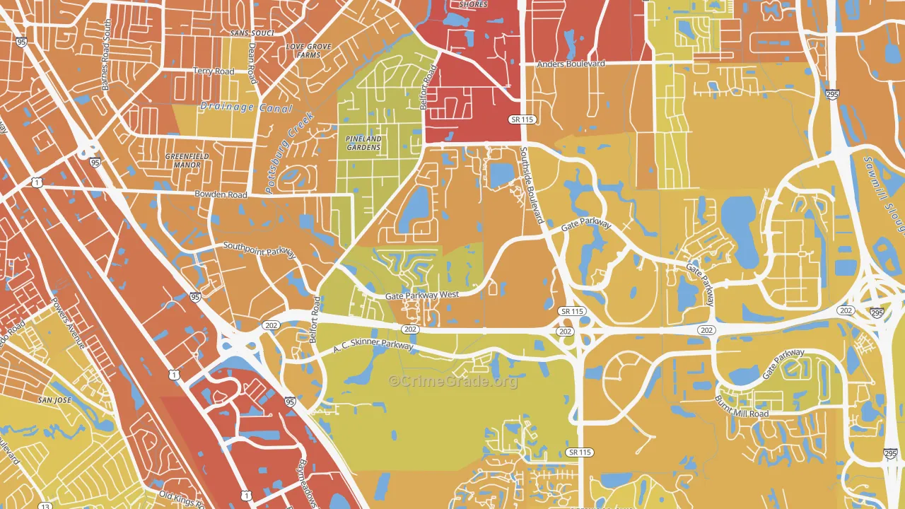 Secret Cove, Jacksonville, FL Map of Vehicle Theft Rates