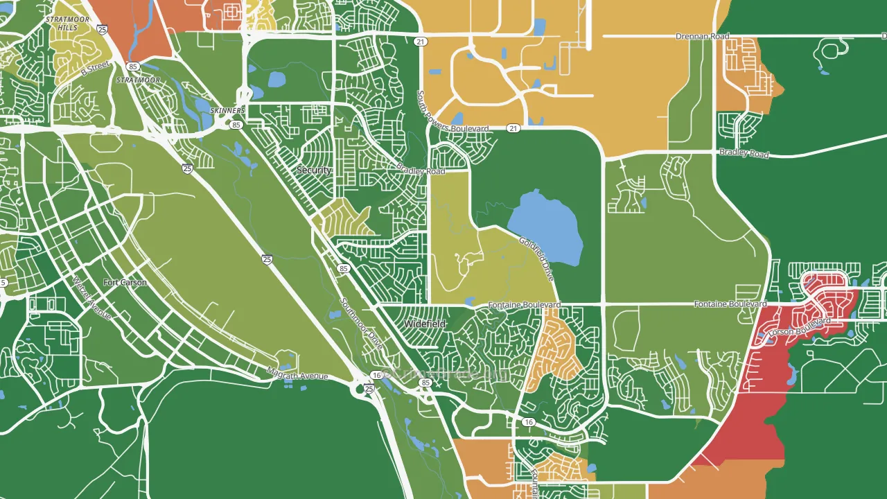 Security-Widefield, CO Map of Vehicle Theft Rates