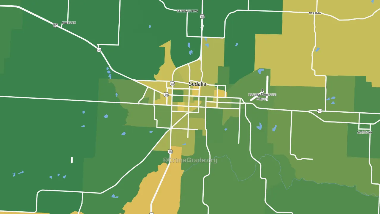 Sedalia, MO Map of Vehicle Theft Rates