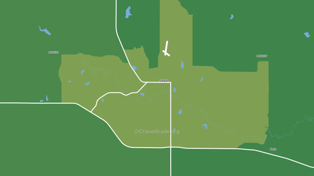 Sedan, KS Map of Vehicle Theft Rates