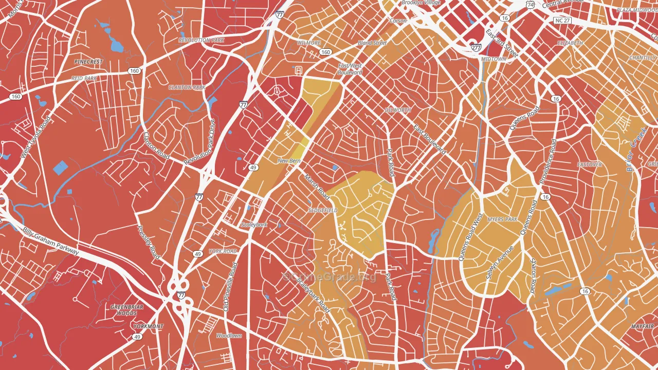 Sedgefield, Charlotte, NC Map of Vehicle Theft Rates