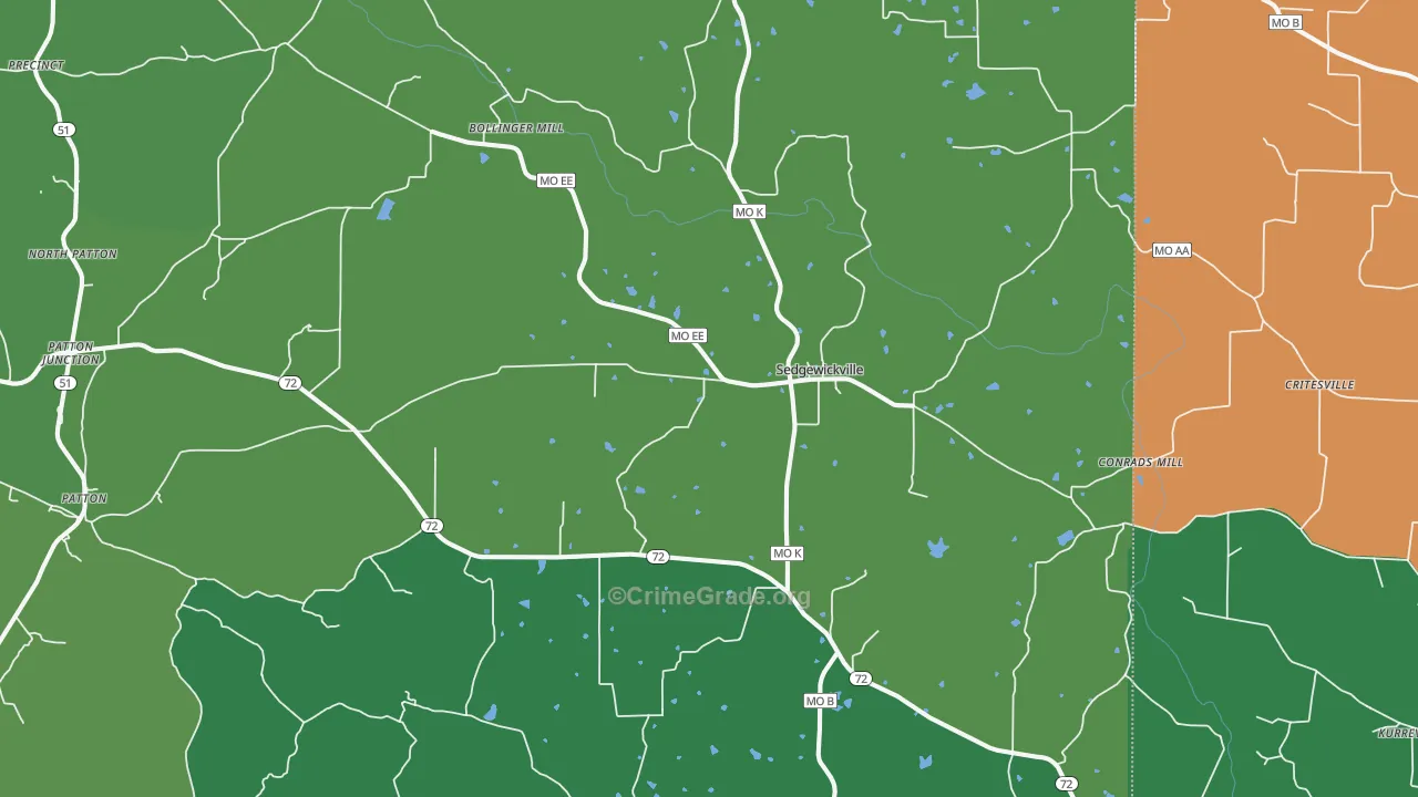 Sedgewickville, MO Map of Vehicle Theft Rates