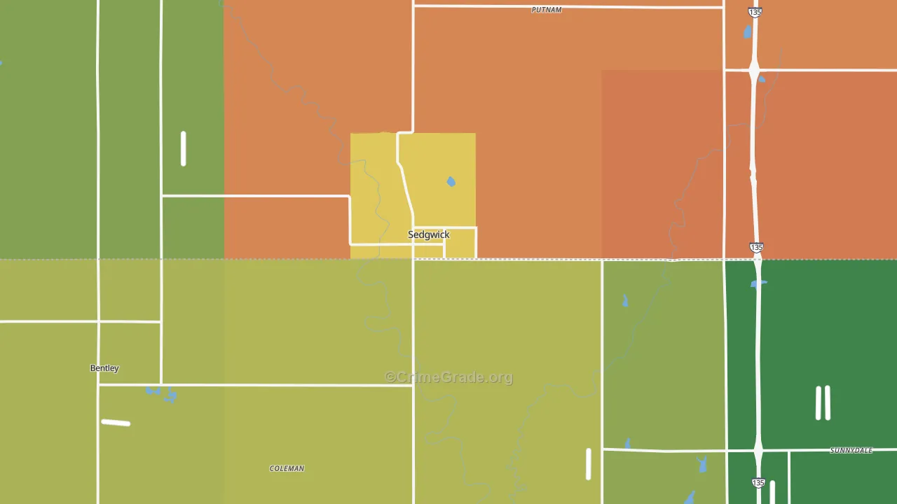 Sedgwick, KS Map of Vehicle Theft Rates