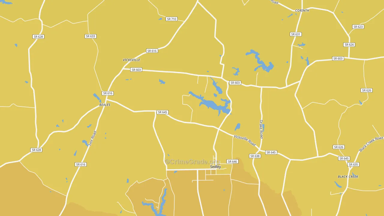 Sedley, VA Map of Vehicle Theft Rates