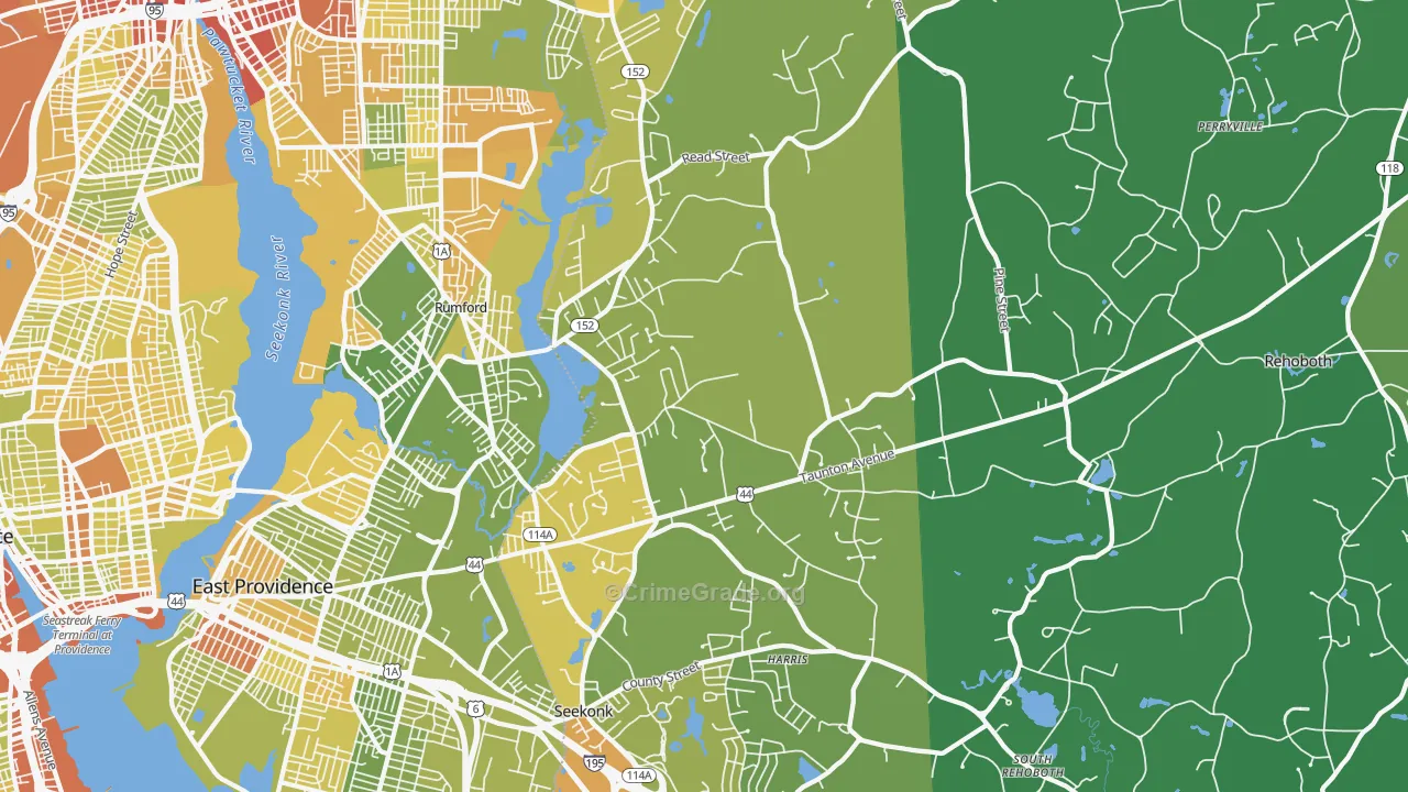 Seekonk, MA Map of Vehicle Theft Rates