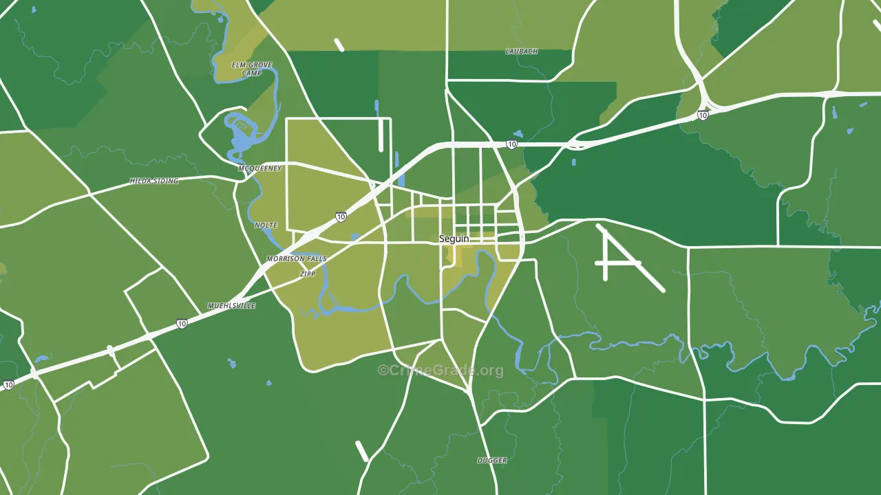 Seguin, TX Map of Vehicle Theft Rates