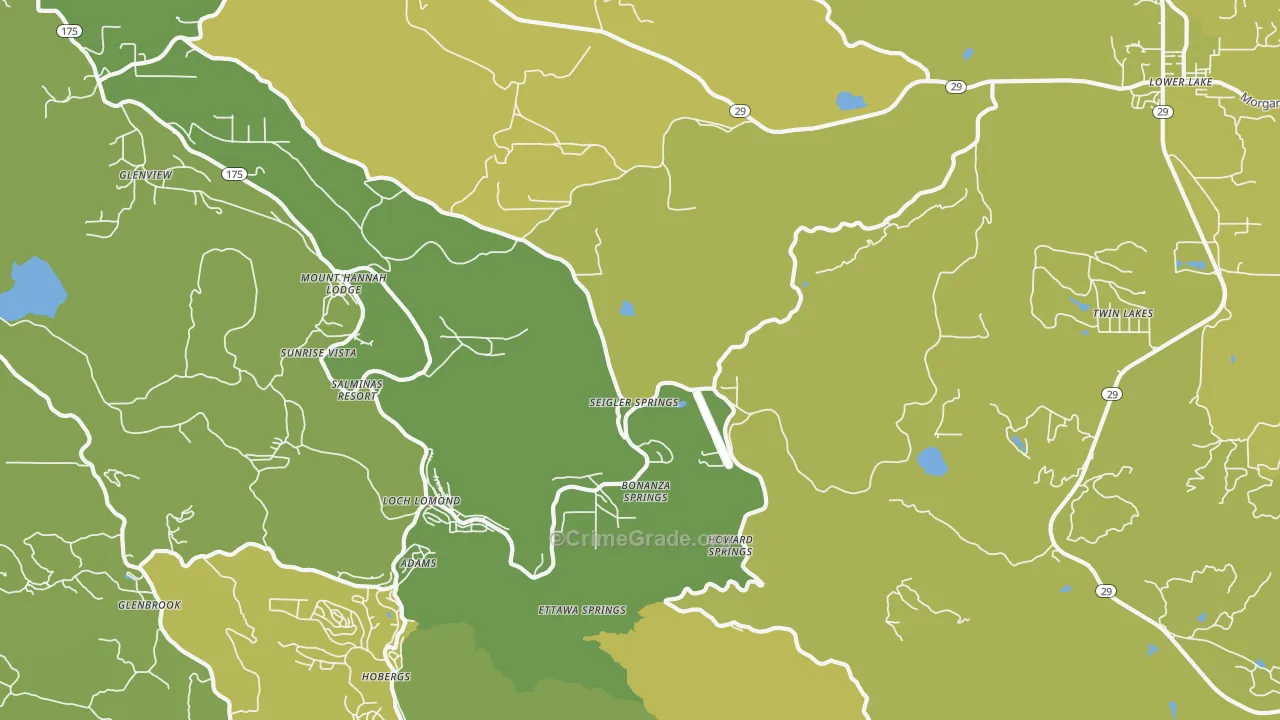 Seigler Springs, CA Map of Vehicle Theft Rates