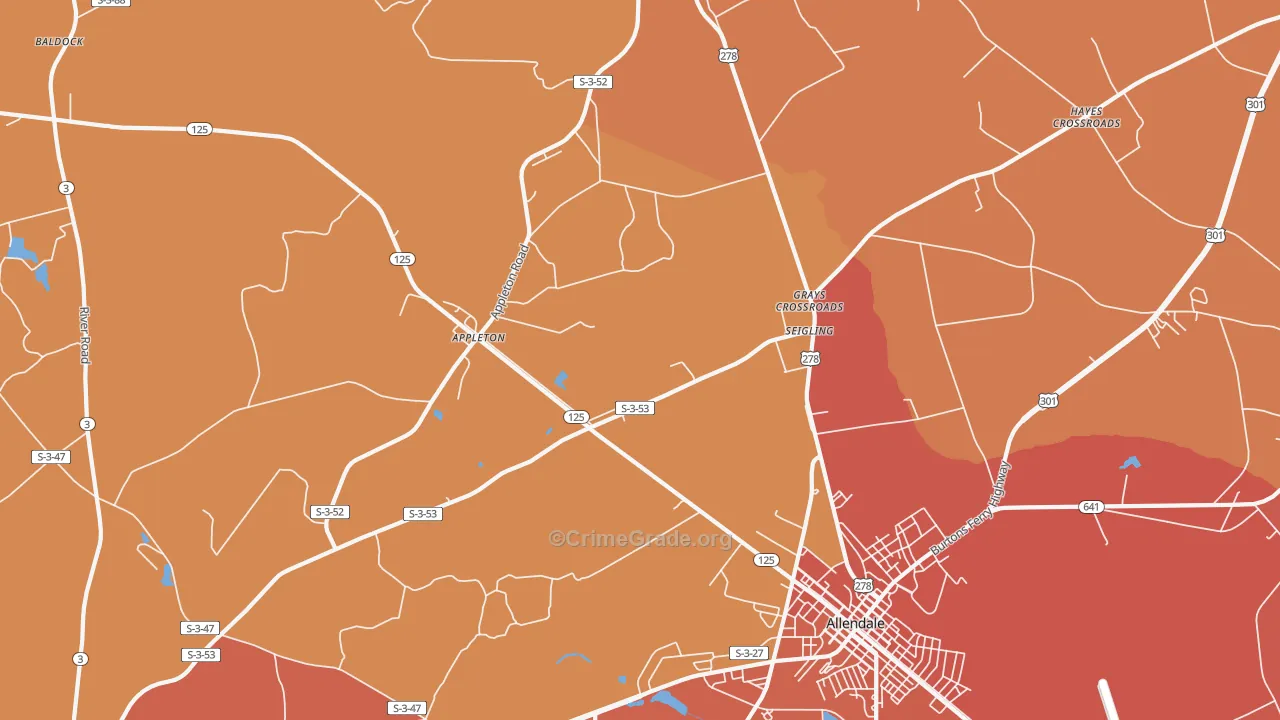 Seigling, SC Map of Vehicle Theft Rates