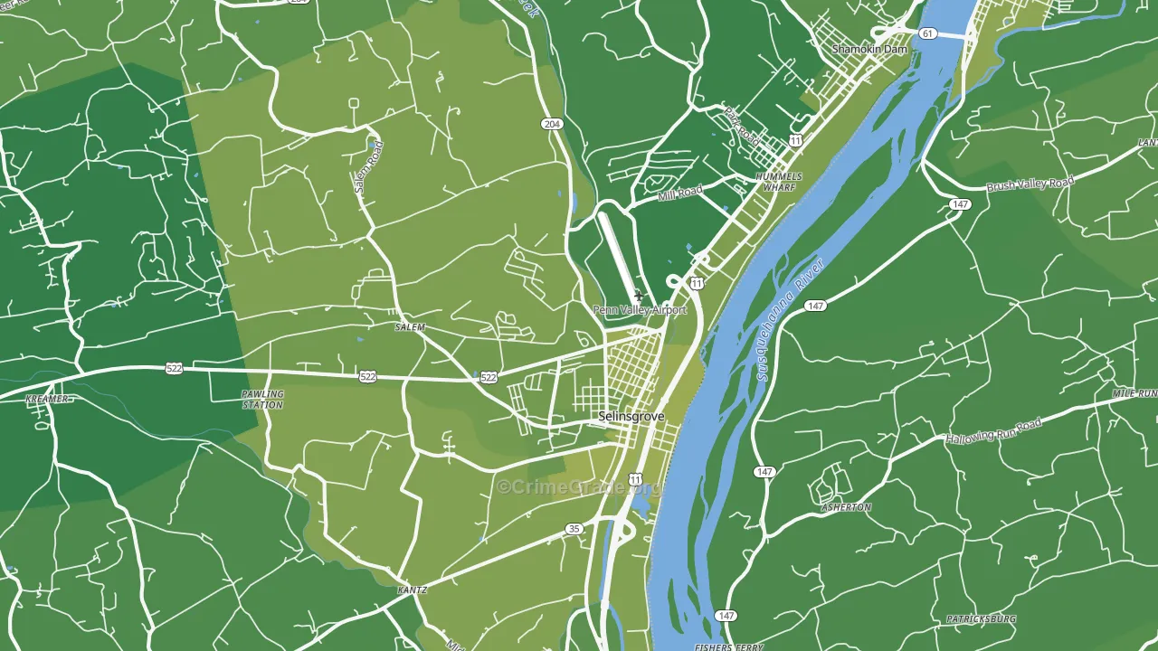 Selinsgrove, PA Map of Vehicle Theft Rates