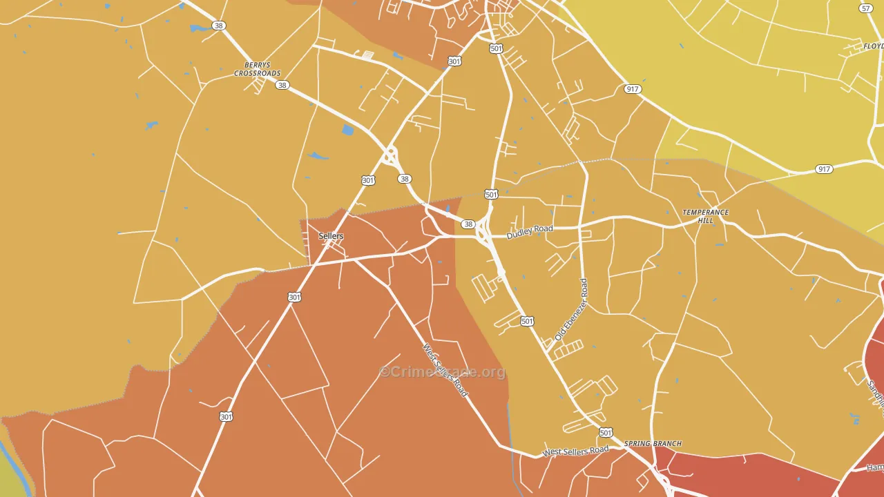 Sellers, SC Map of Vehicle Theft Rates
