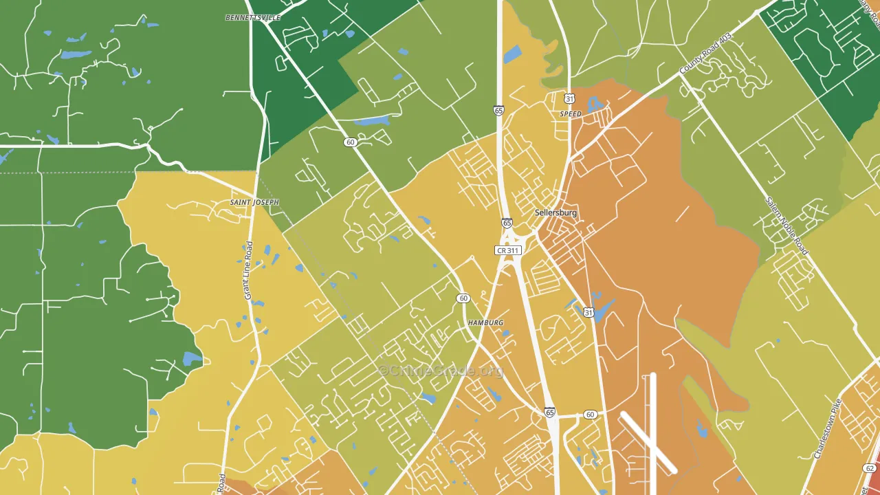 Sellersburg, IN Map of Vehicle Theft Rates