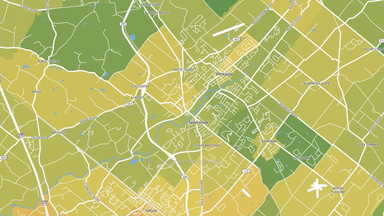 Sellersville, PA Map of Vehicle Theft Rates