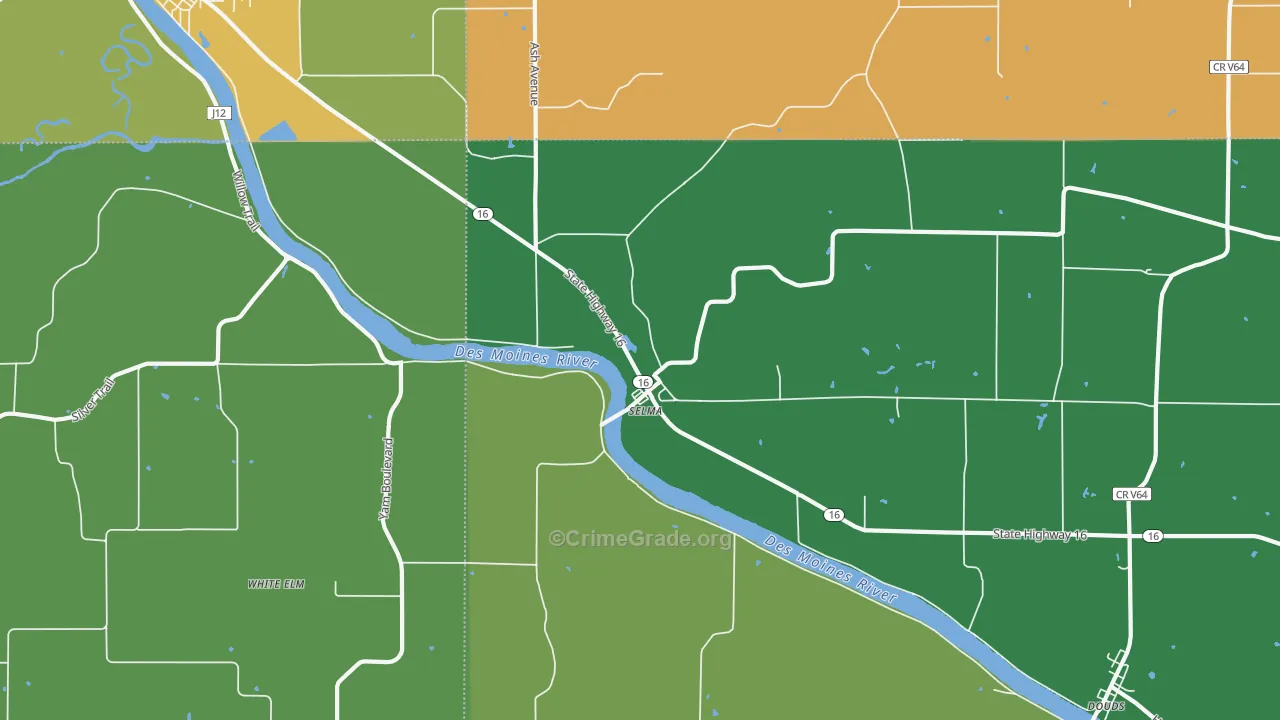 Selma, IA Map of Vehicle Theft Rates