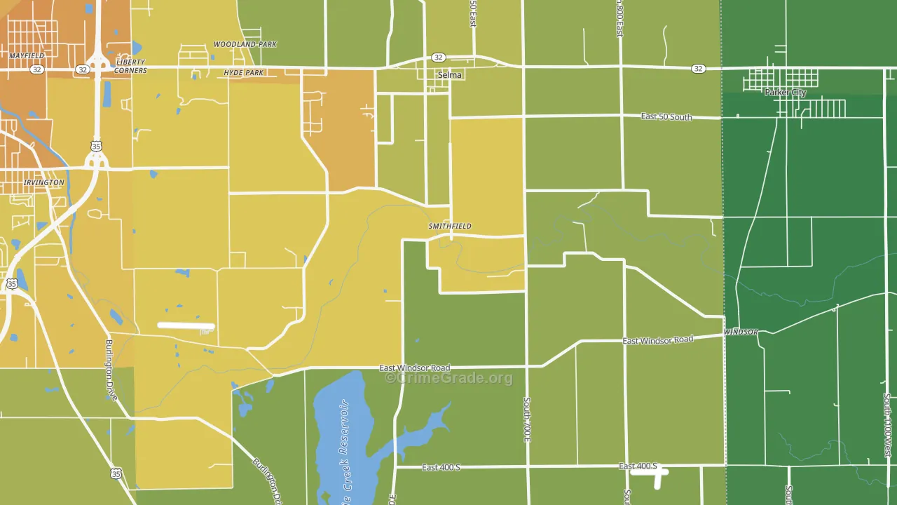 Selma, IN Map of Vehicle Theft Rates