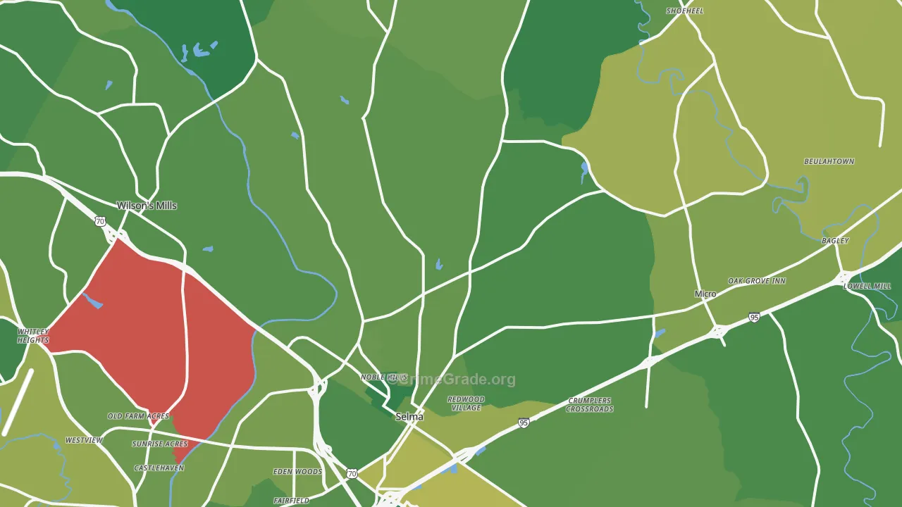 Selma, NC Map of Vehicle Theft Rates