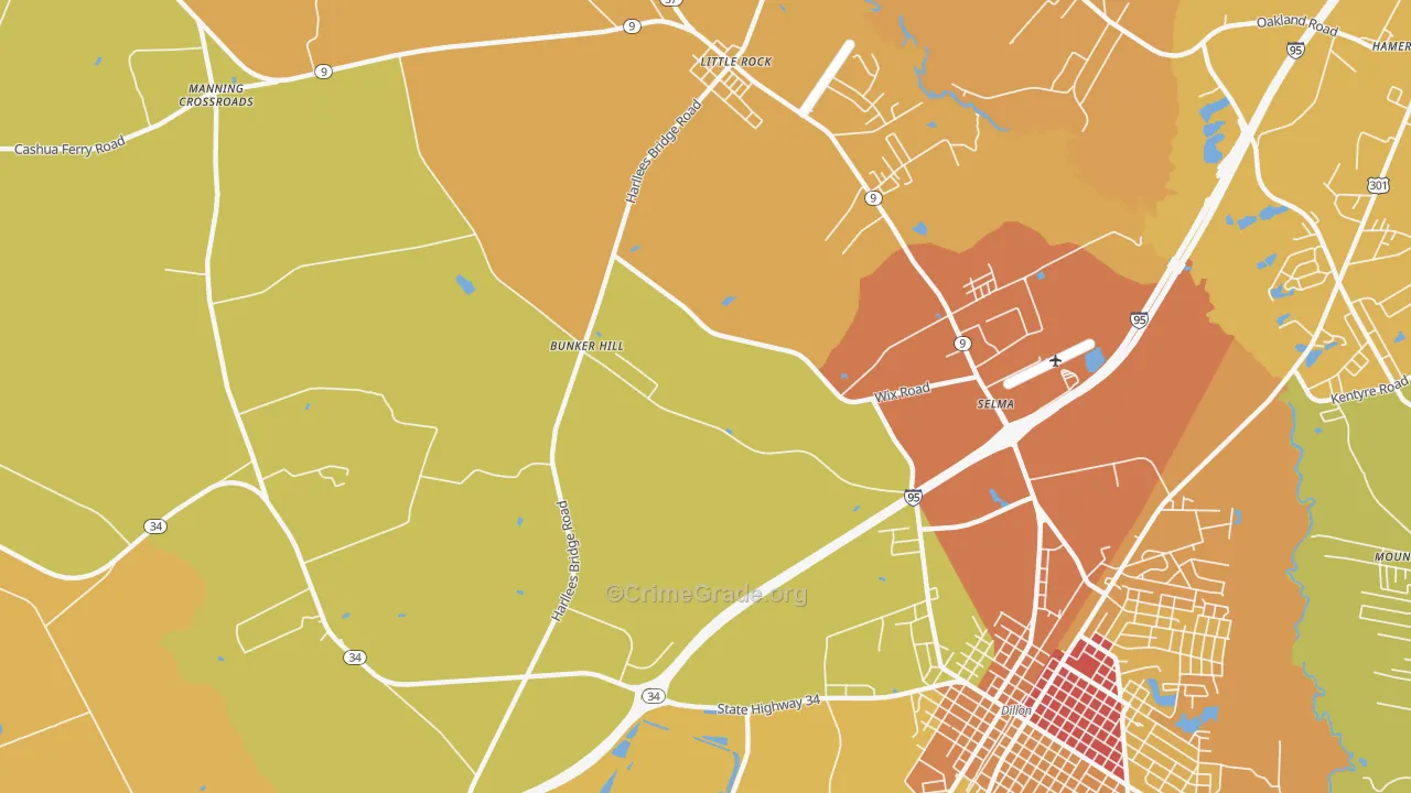 Selma, SC Map of Vehicle Theft Rates