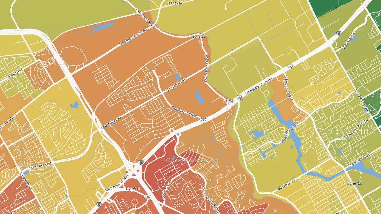 Selma, TX Map of Vehicle Theft Rates