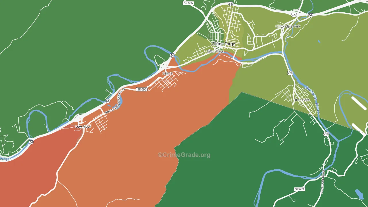 Selma, VA Map of Vehicle Theft Rates